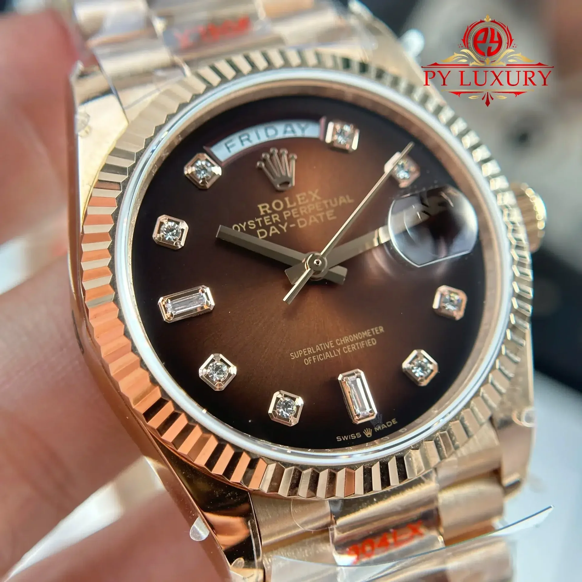 Rolex Day-Date 128235-0037 Brown Ombré Diamond-set Dial Rose Gold 158g Best Quality Replica QF 36mm - 图片 5