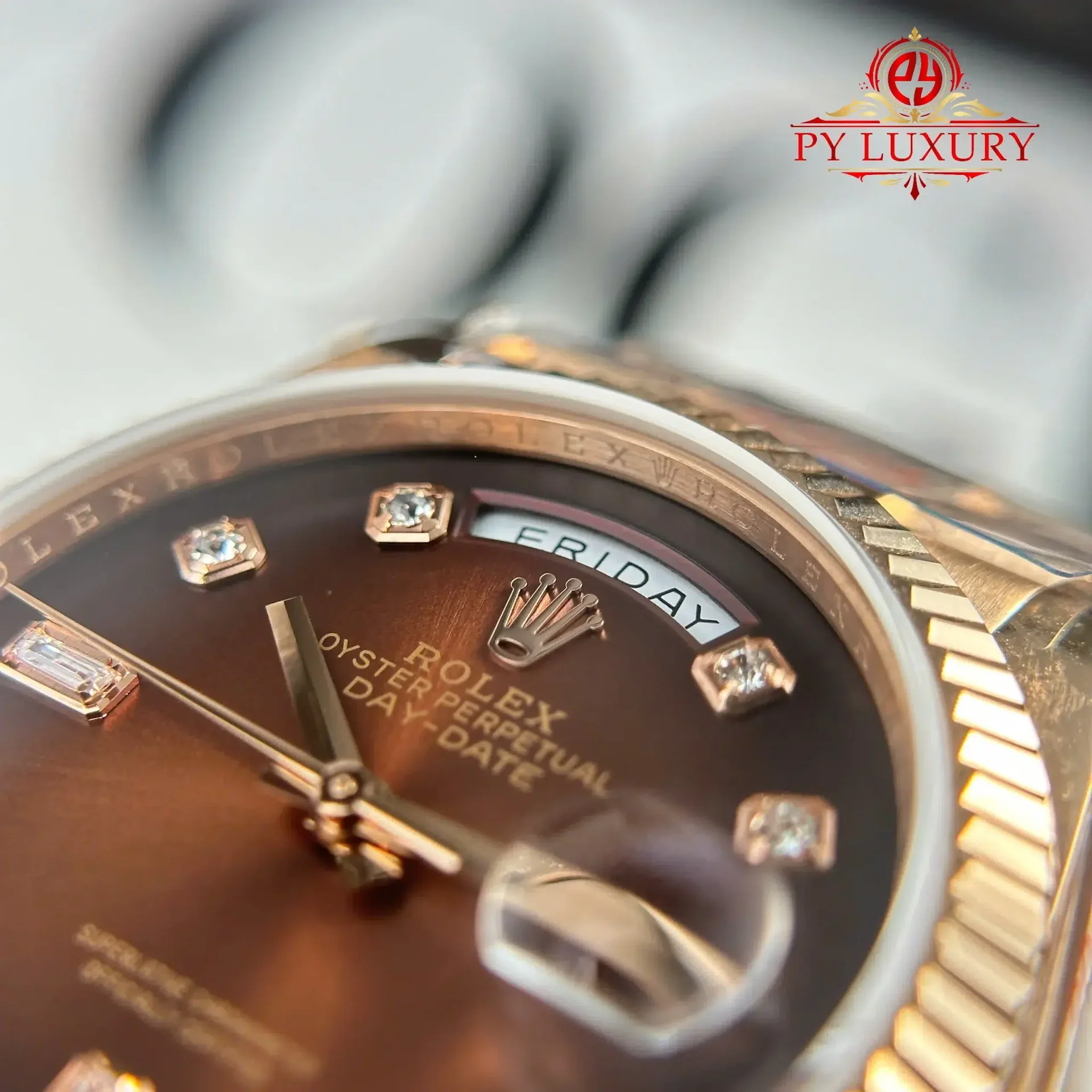 Rolex Day-Date 128235-0037 Brown Ombré Diamond-set Dial Rose Gold 158g Best Quality Replica QF 36mm - 图片 6
