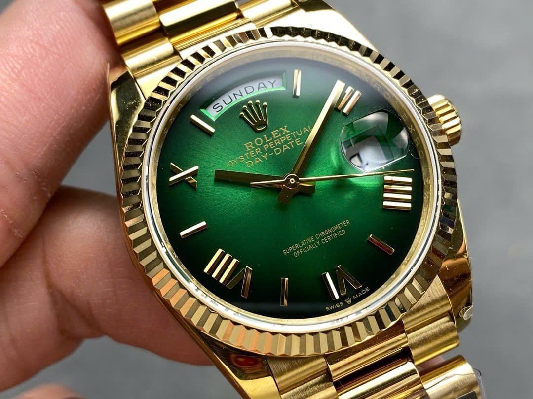 Rolex Day-Date 128238-0118 Yellow Gold Green Ombré Roman Dial 158g Best Replica QF 36mm - 图片 2