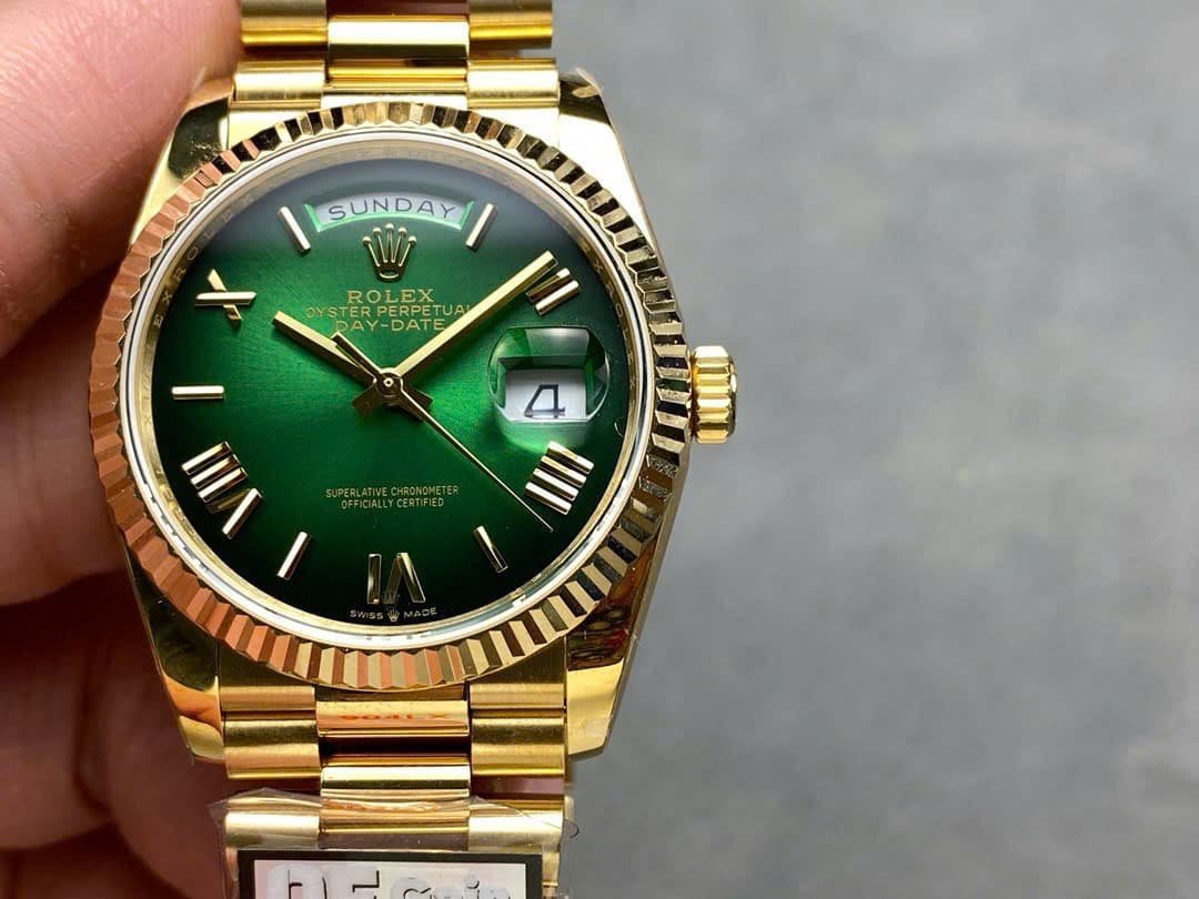 Rolex Day-Date 128238-0118 Yellow Gold Green Ombré Roman Dial 158g Best Replica QF 36mm - 图片 4