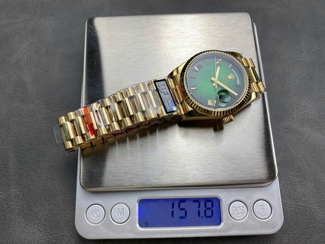 Rolex Day-Date 128238-0118 Yellow Gold Green Ombré Roman Dial 158g Best Replica QF 36mm - 图片 5