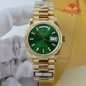 Rolex Day-Date 128238-0130 Yellow Gold Bright Green Diamond-set Dial 158g Super Clone QF 36mm