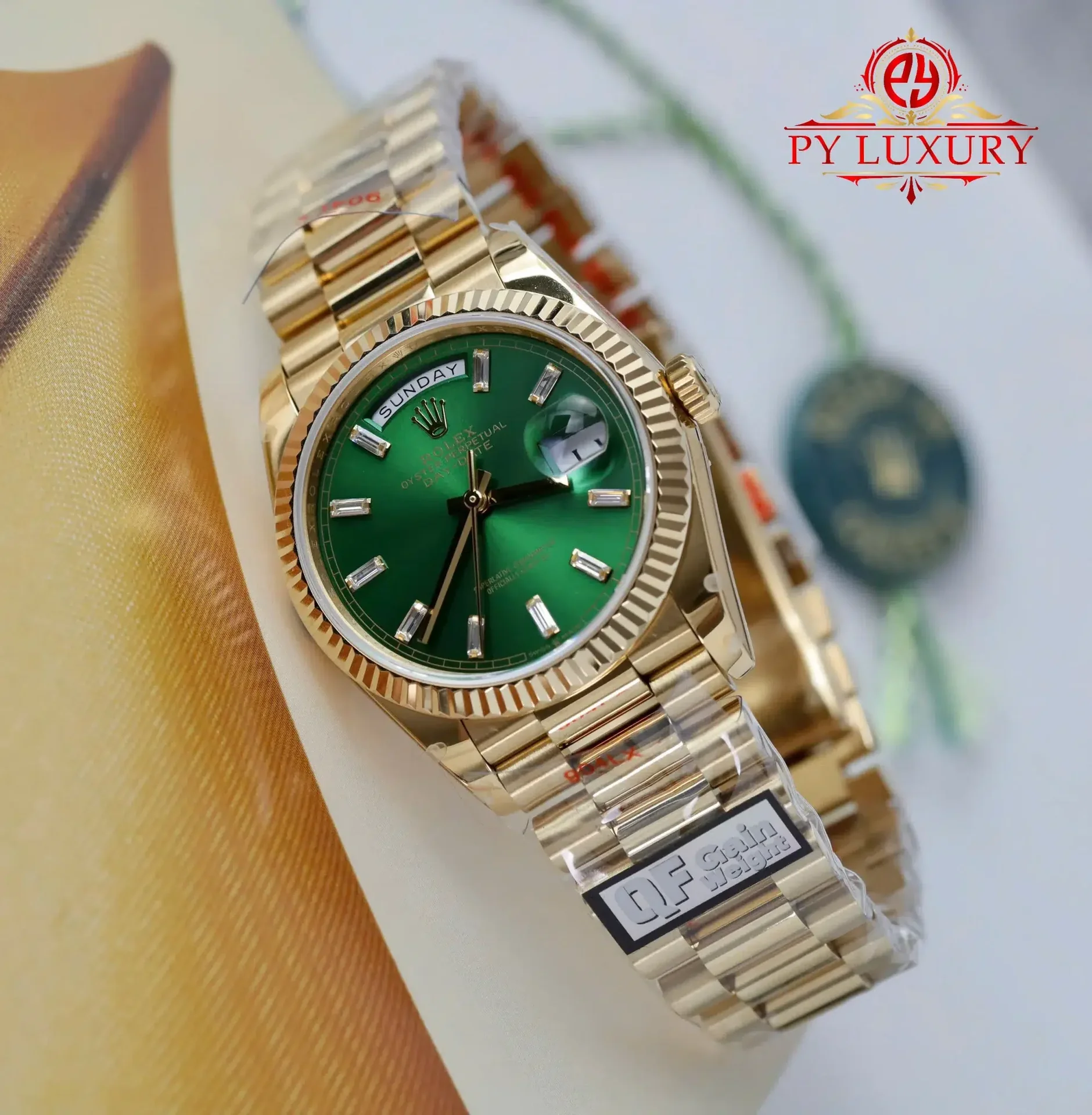 Rolex Day-Date 128238-0130 Yellow Gold Bright Green Diamond-set Dial 158g Super Clone QF 36mm - 图片 2
