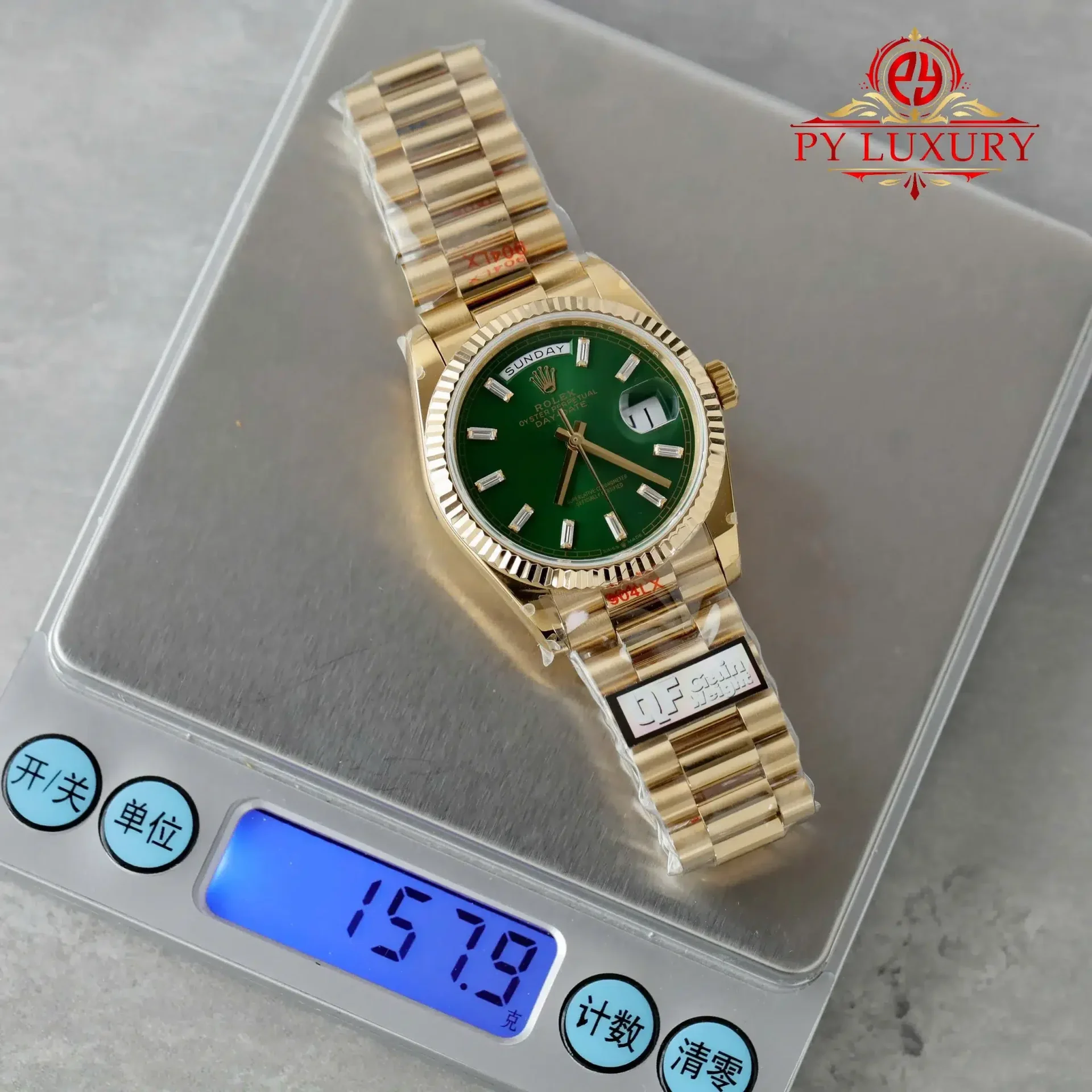Rolex Day-Date 128238-0130 Yellow Gold Bright Green Diamond-set Dial 158g Super Clone QF 36mm - 图片 3