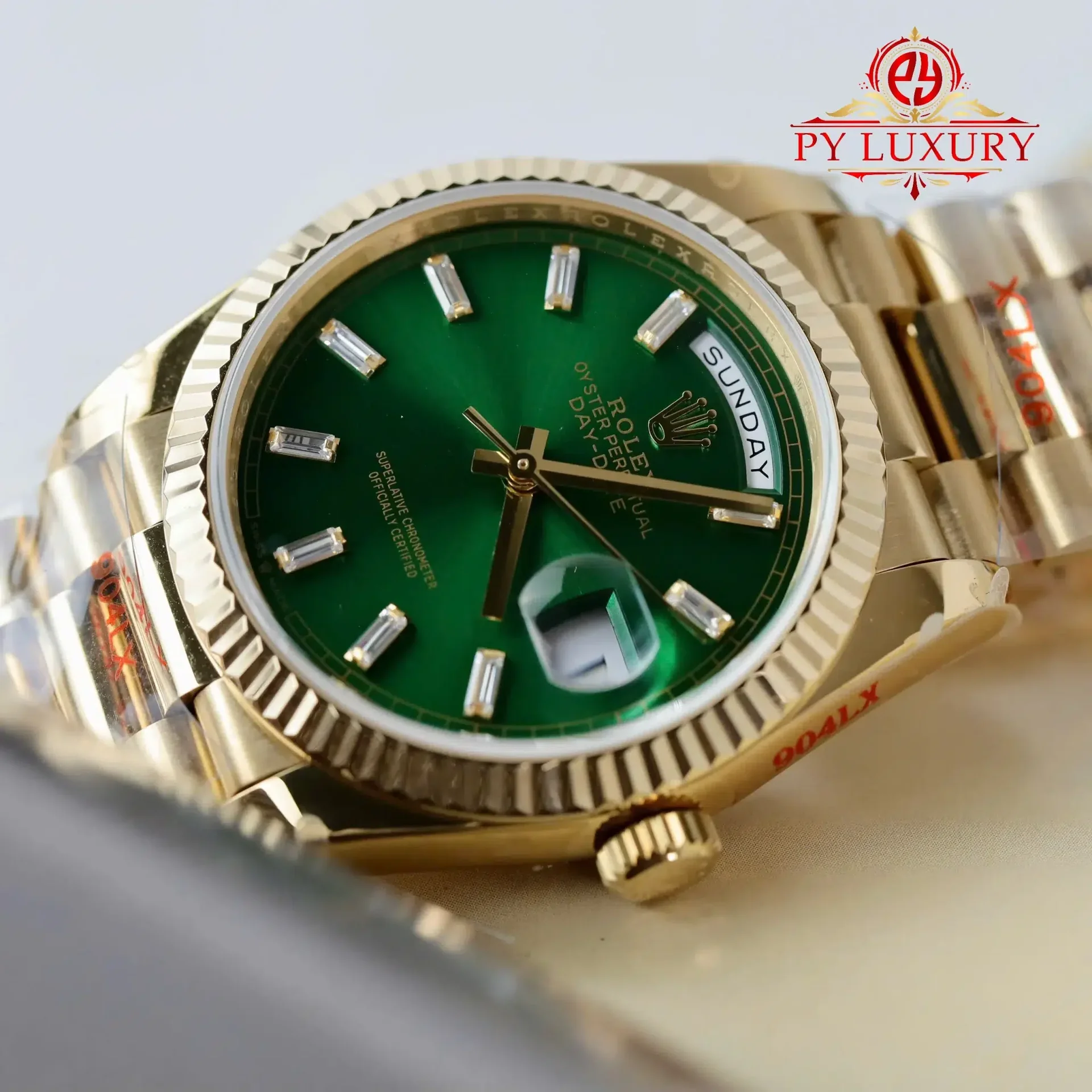 Rolex Day-Date 128238-0130 Yellow Gold Bright Green Diamond-set Dial 158g Super Clone QF 36mm - 图片 4