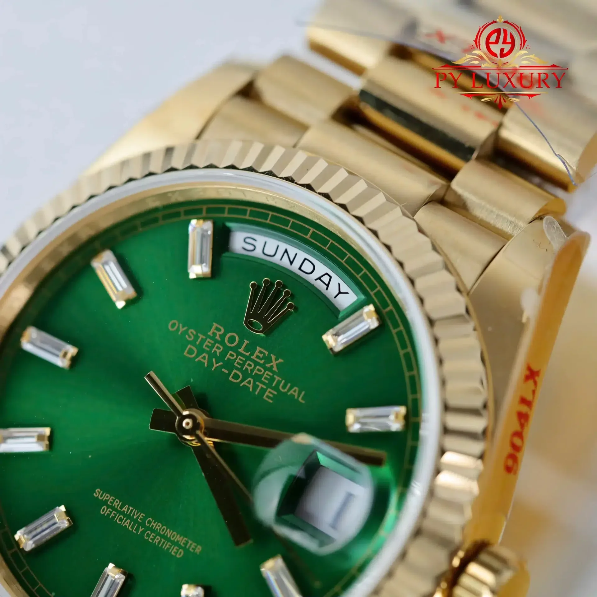 Rolex Day-Date 128238-0130 Yellow Gold Bright Green Diamond-set Dial 158g Super Clone QF 36mm - 图片 5