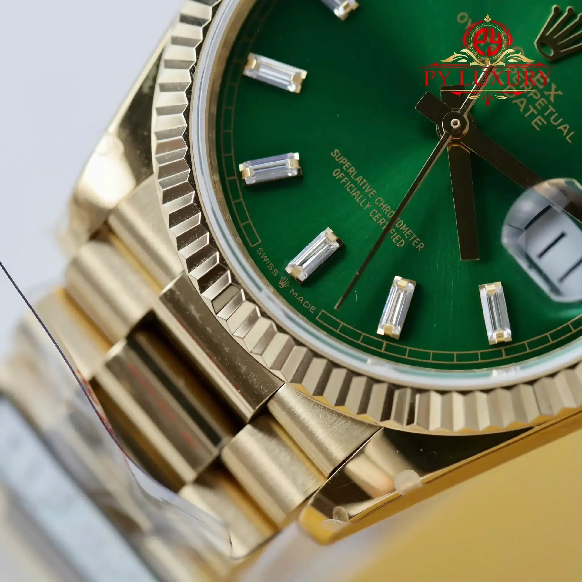 Rolex Day-Date 128238-0130 Yellow Gold Bright Green Diamond-set Dial 158g Super Clone QF 36mm - 图片 6