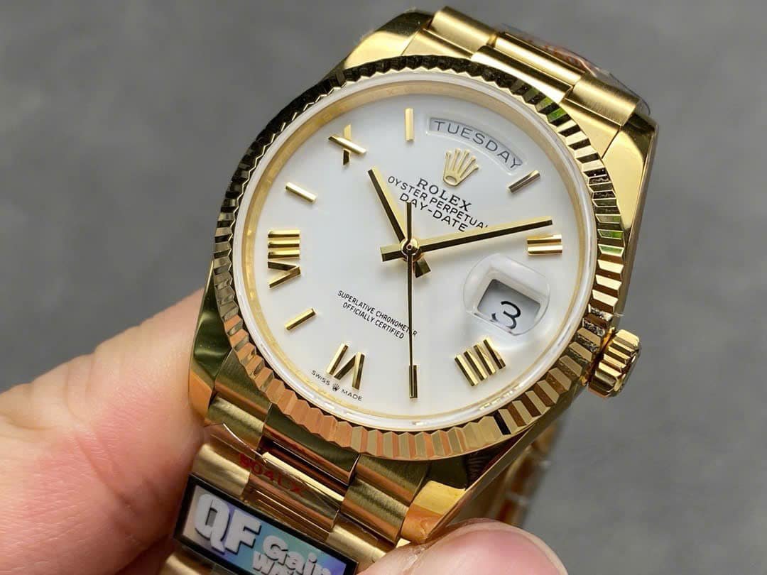 Rolex Day-Date 128238-0113 Yellow Gold White Dial 158g 1:1 Best Replica QF 36mm - 图片 3