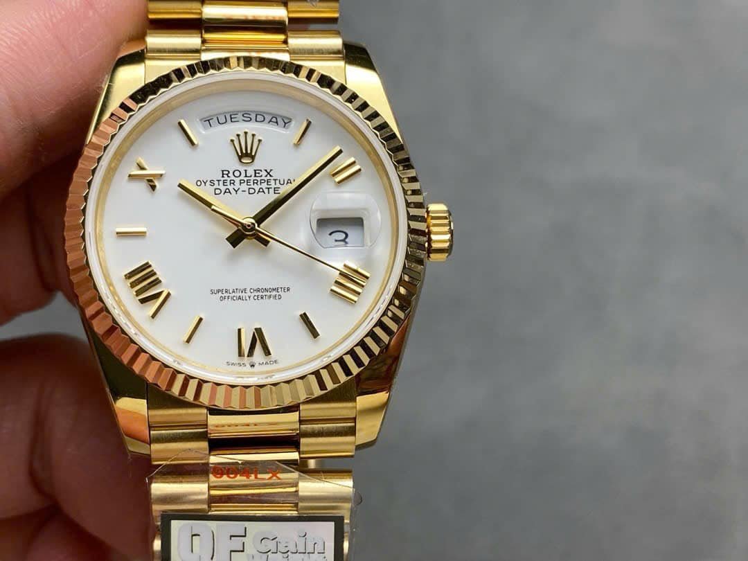 Rolex Day-Date 128238-0113 Yellow Gold White Dial 158g 1:1 Best Replica QF 36mm - 图片 4