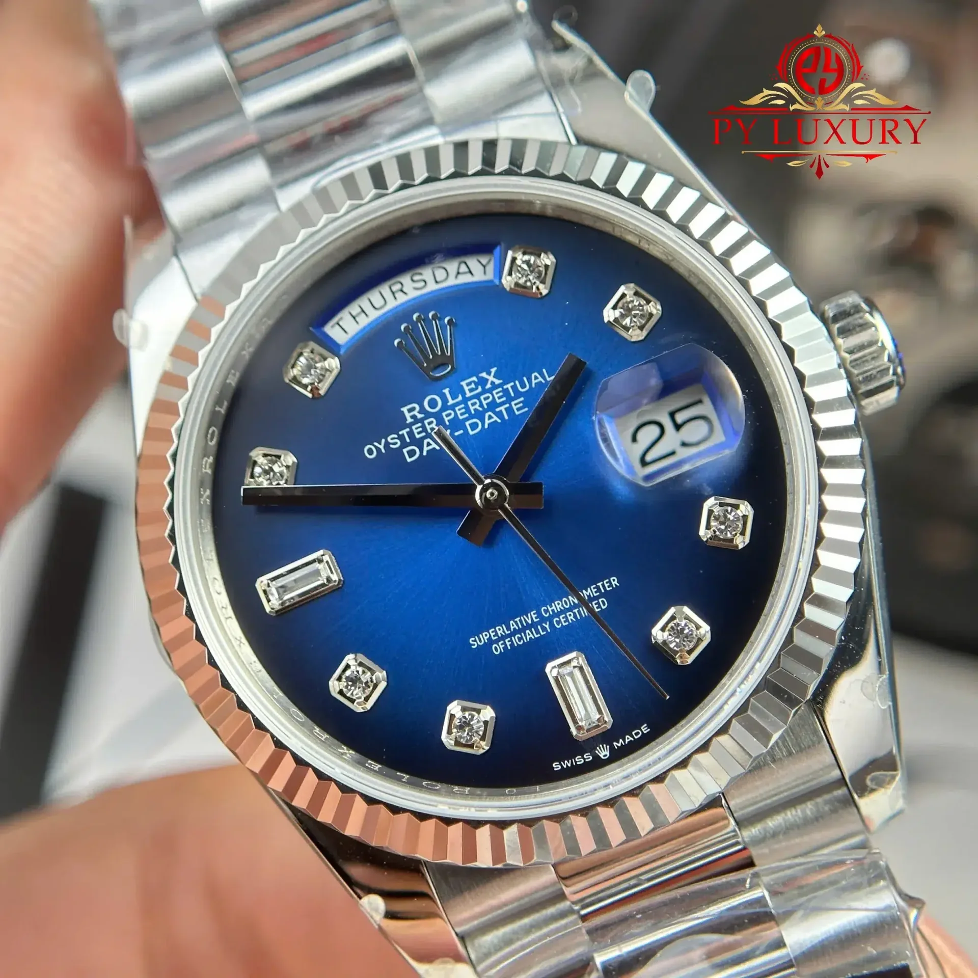 Rolex Day-Date 128239-0023 Blue Ombré Diamond-set Dial 158g Best Replica QF 36mm - 图片 6