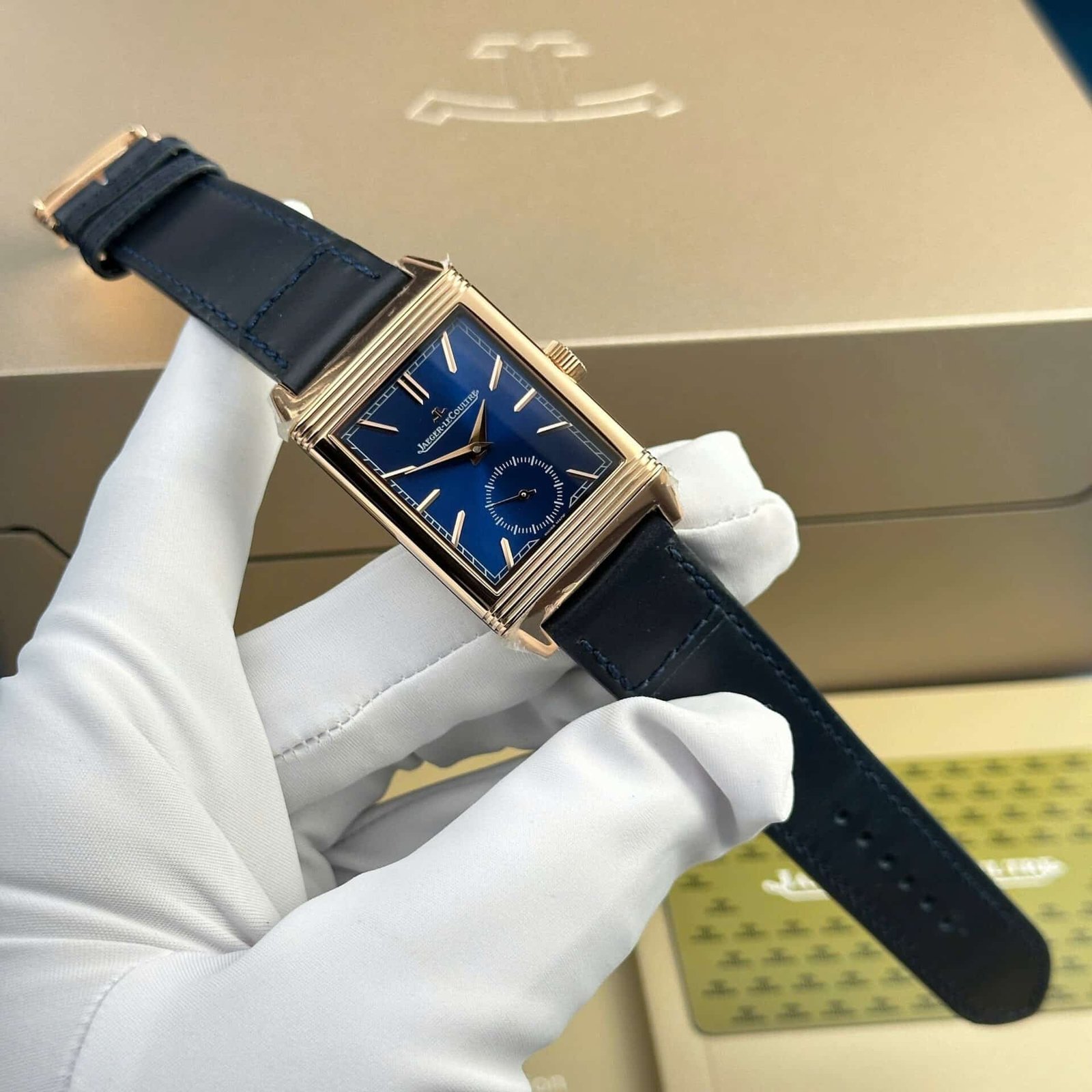 Jaeger-LeCoultre Reverso Tribute Monoface Small Seconds Rose Gold Blue Dial Best Replica MGF 45.6×27.4mm - 图片 2