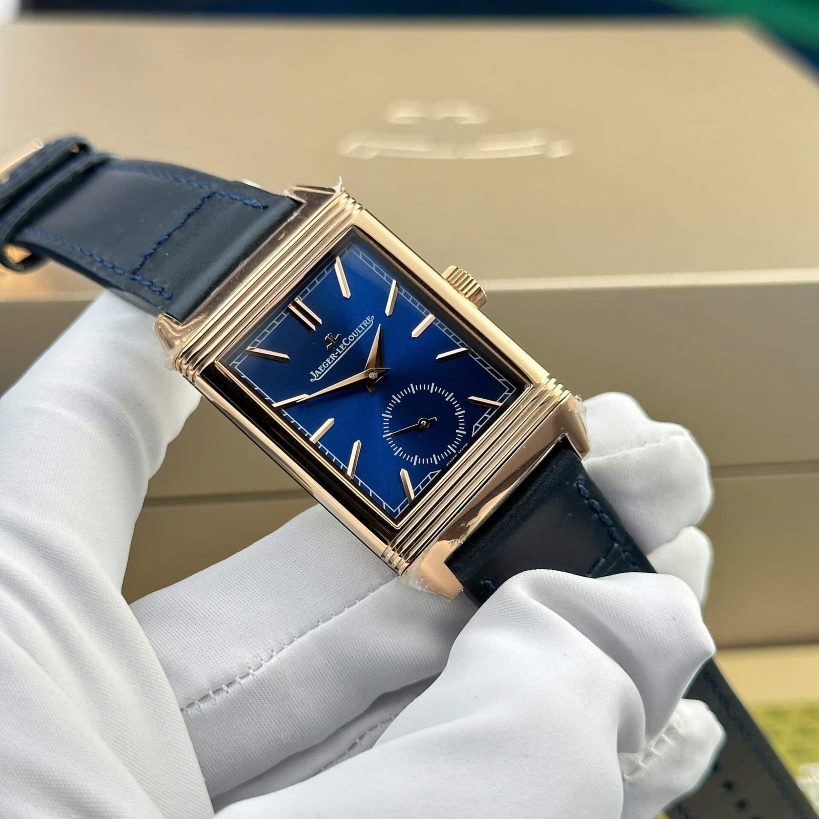Jaeger-LeCoultre Reverso Tribute Monoface Small Seconds Rose Gold Blue Dial Best Replica MGF 45.6×27.4mm - 图片 3