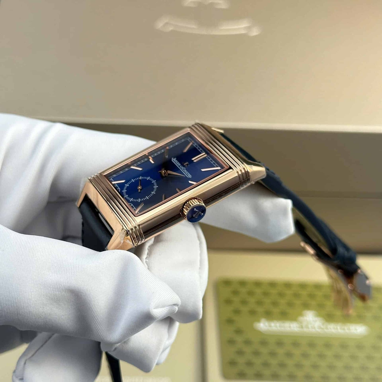 Jaeger-LeCoultre Reverso Tribute Monoface Small Seconds Rose Gold Blue Dial Best Replica MGF 45.6×27.4mm - 图片 4