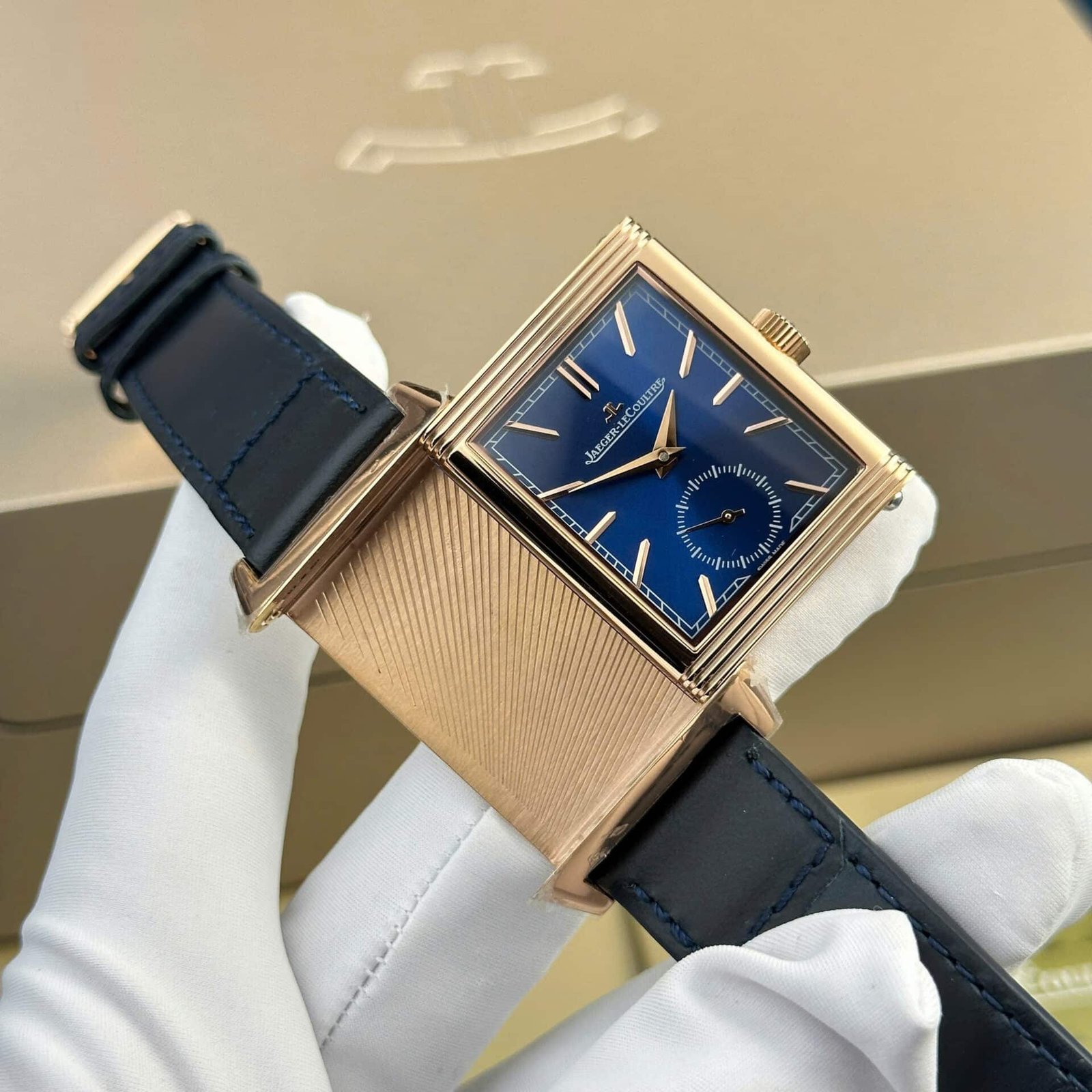 Jaeger-LeCoultre Reverso Tribute Monoface Small Seconds Rose Gold Blue Dial Best Replica MGF 45.6×27.4mm - 图片 5