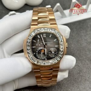Patek Philippe Nautilus 5724 Grey Dial Custom 18K Solid Gold Baguette Diamonds Bezel 40mm