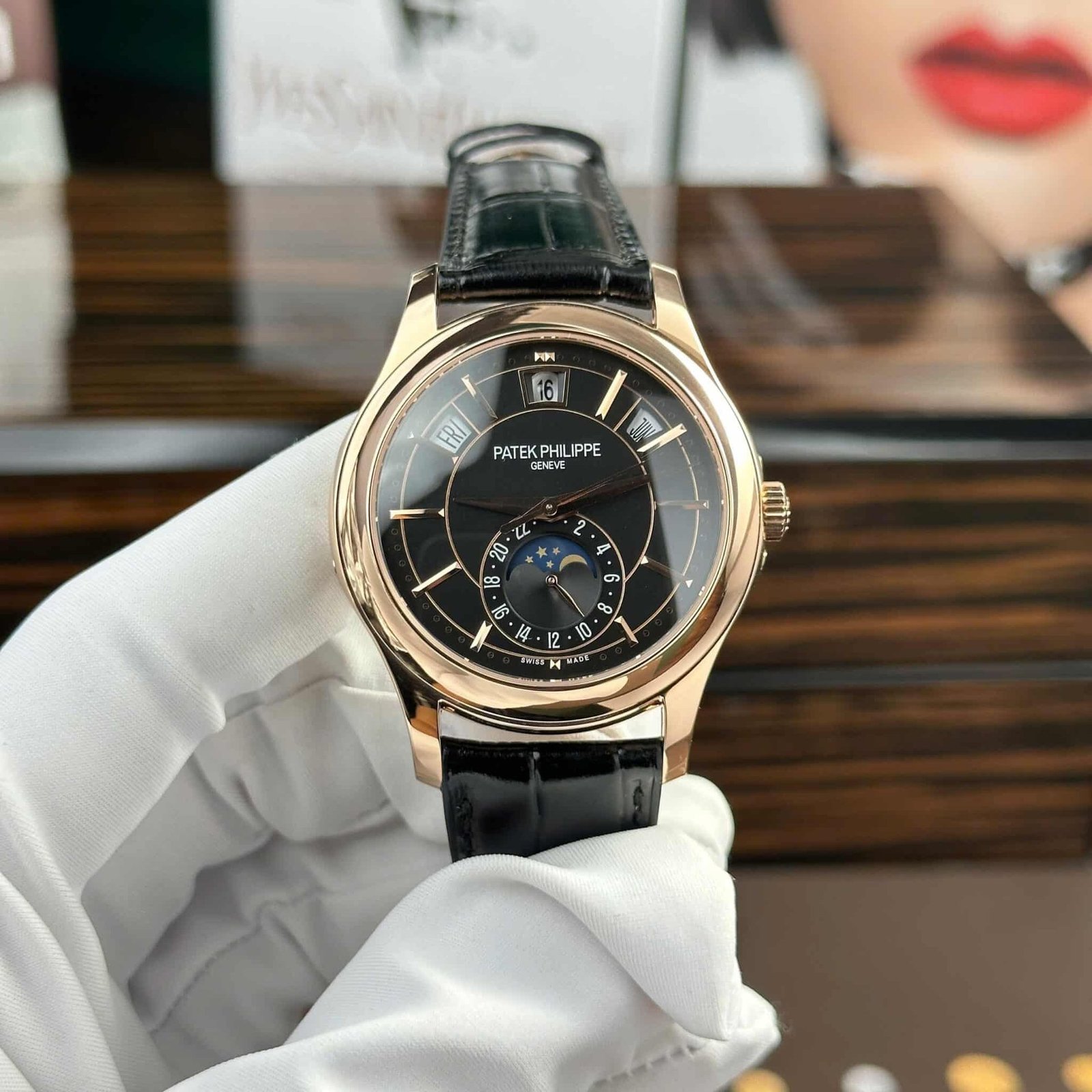Patek Philippe Complications 5205R-010 Rose Gold Black Dial Leather Replica GRF 40mm