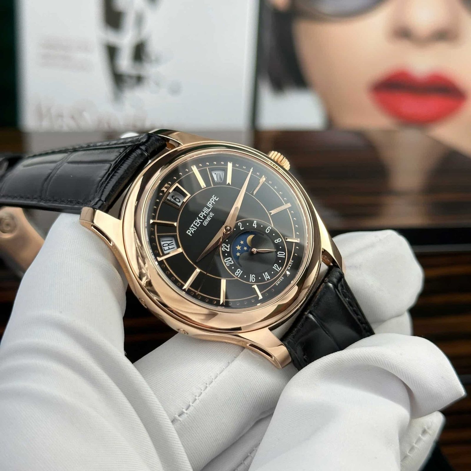 Patek Philippe Complications 5205R-010 Rose Gold Black Dial Leather Replica GRF 40mm - 图片 4