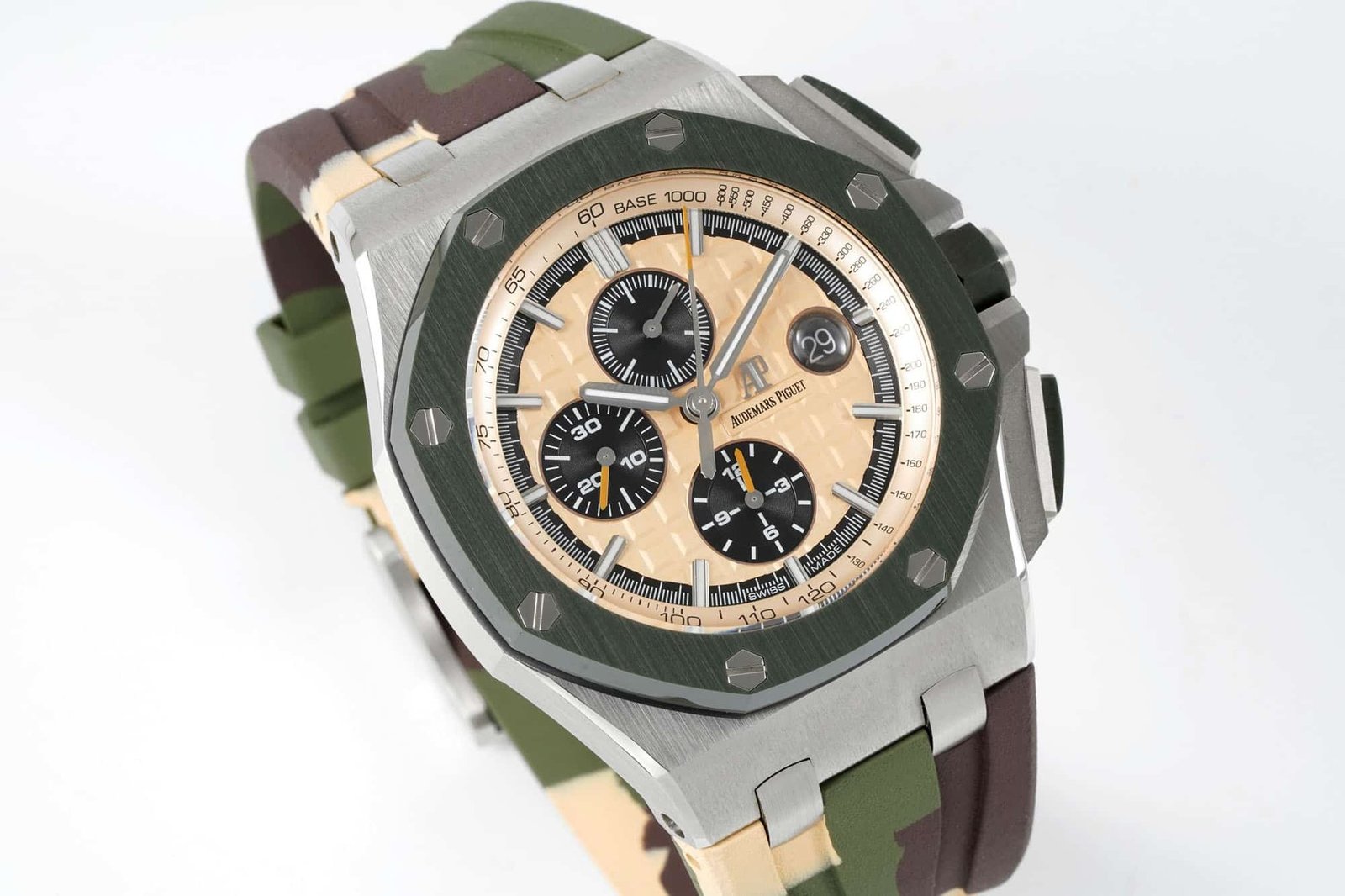 Audemars Piguet Royal Oak Offshore Chronograph 26400SO Beige Dial Green Ceramic Bezel Rubber Best Replica APF 44mm - 图片 2