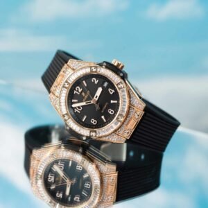 Hublot Big Bang One Click King Gold Black Pavé Baguette CZ Stone Bezel Replica 39mm