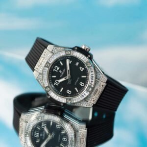 Hublot Big Bang One Click Steel Black Pavé Baguette CZ Stone Bezel Replica 39mm
