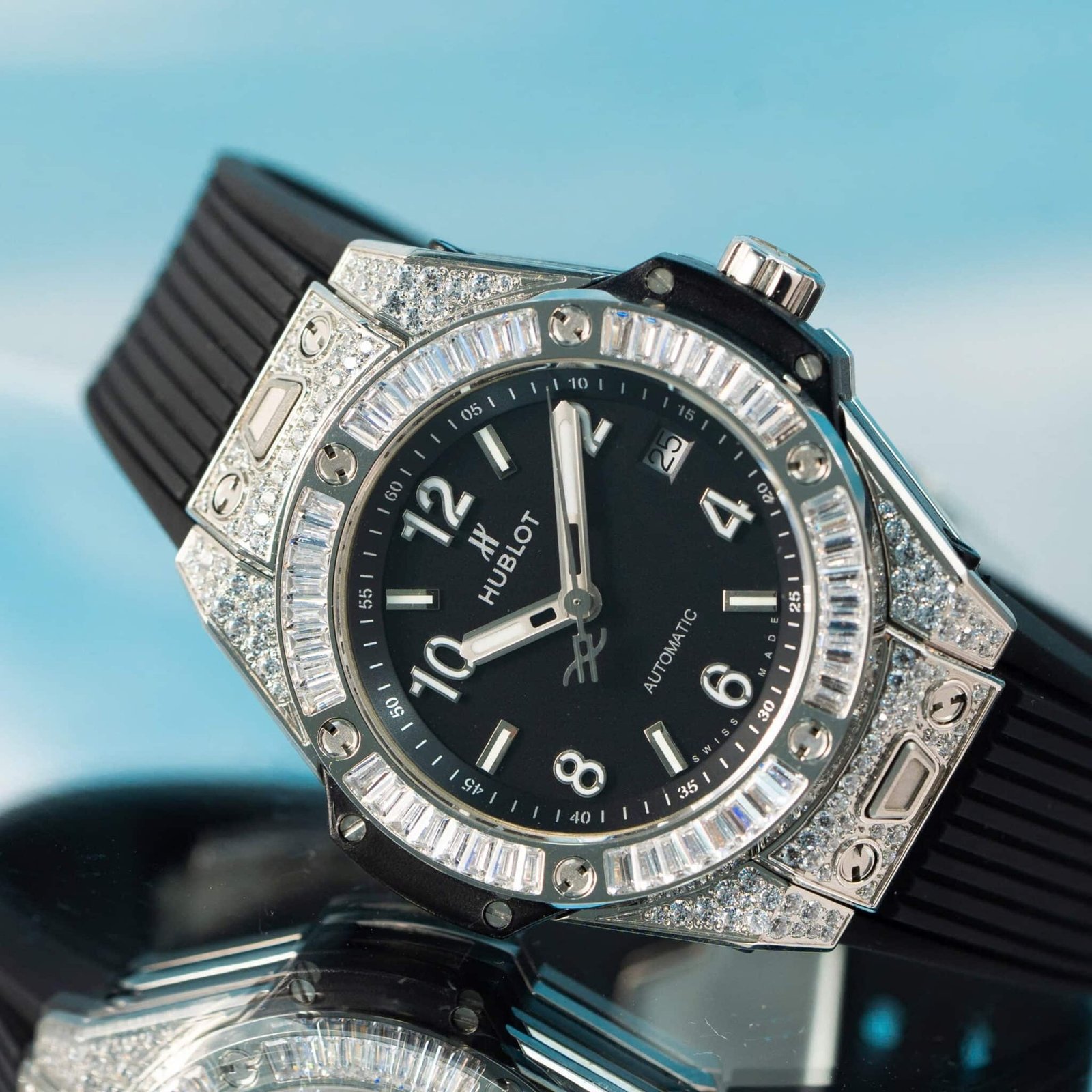 Hublot Big Bang One Click Steel Black Pavé Baguette CZ Stone Bezel Replica 39mm - 图片 2