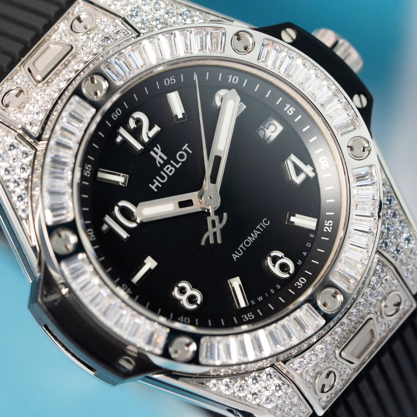 Hublot Big Bang One Click Steel Black Pavé Baguette CZ Stone Bezel Replica 39mm - 图片 3