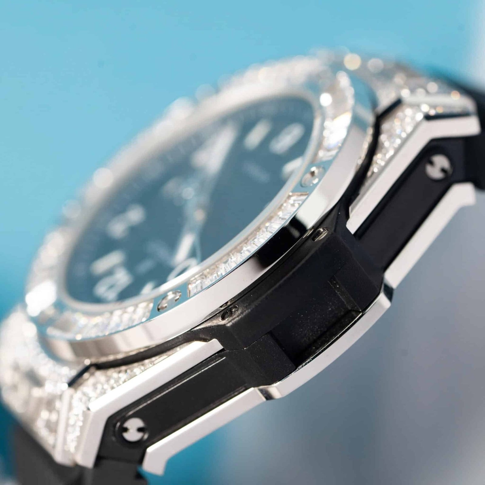 Hublot Big Bang One Click Steel Black Pavé Baguette CZ Stone Bezel Replica 39mm - 图片 6