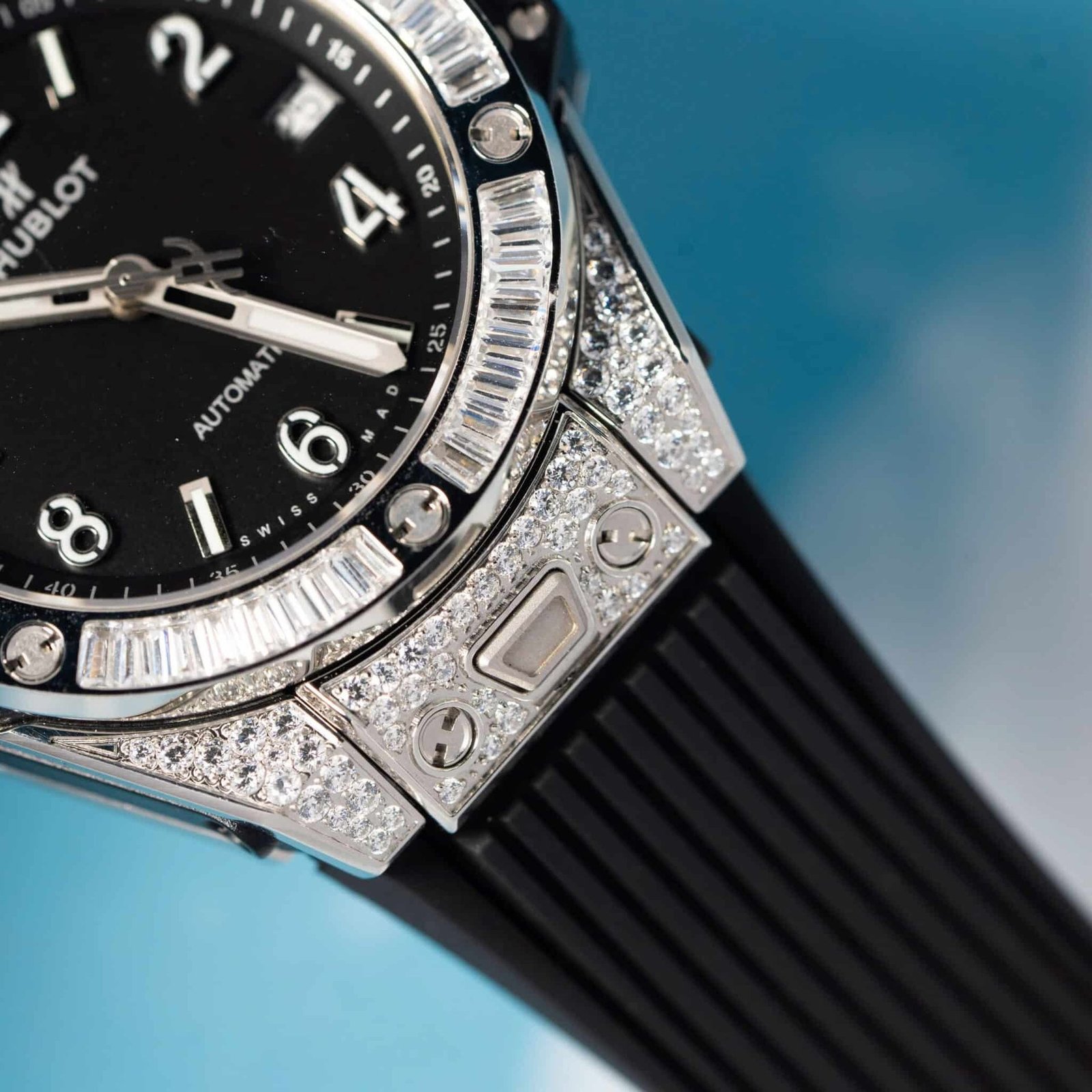 Hublot Big Bang One Click Steel Black Pavé Baguette CZ Stone Bezel Replica 39mm - 图片 7