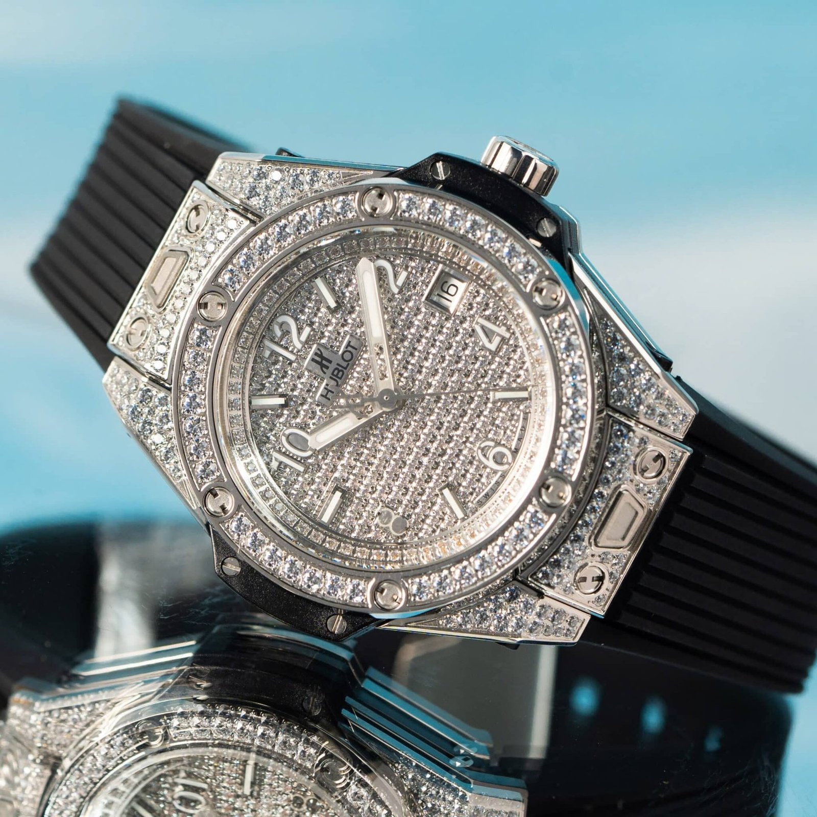 Hublot Big Bang One Click Steel Black Full Pavé CZ Stones Replica 39mm - 图片 2