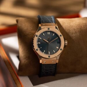 Hublot Classic Fusion King Gold Grey Dial Leather Strap Lady Watch Replica 33mm