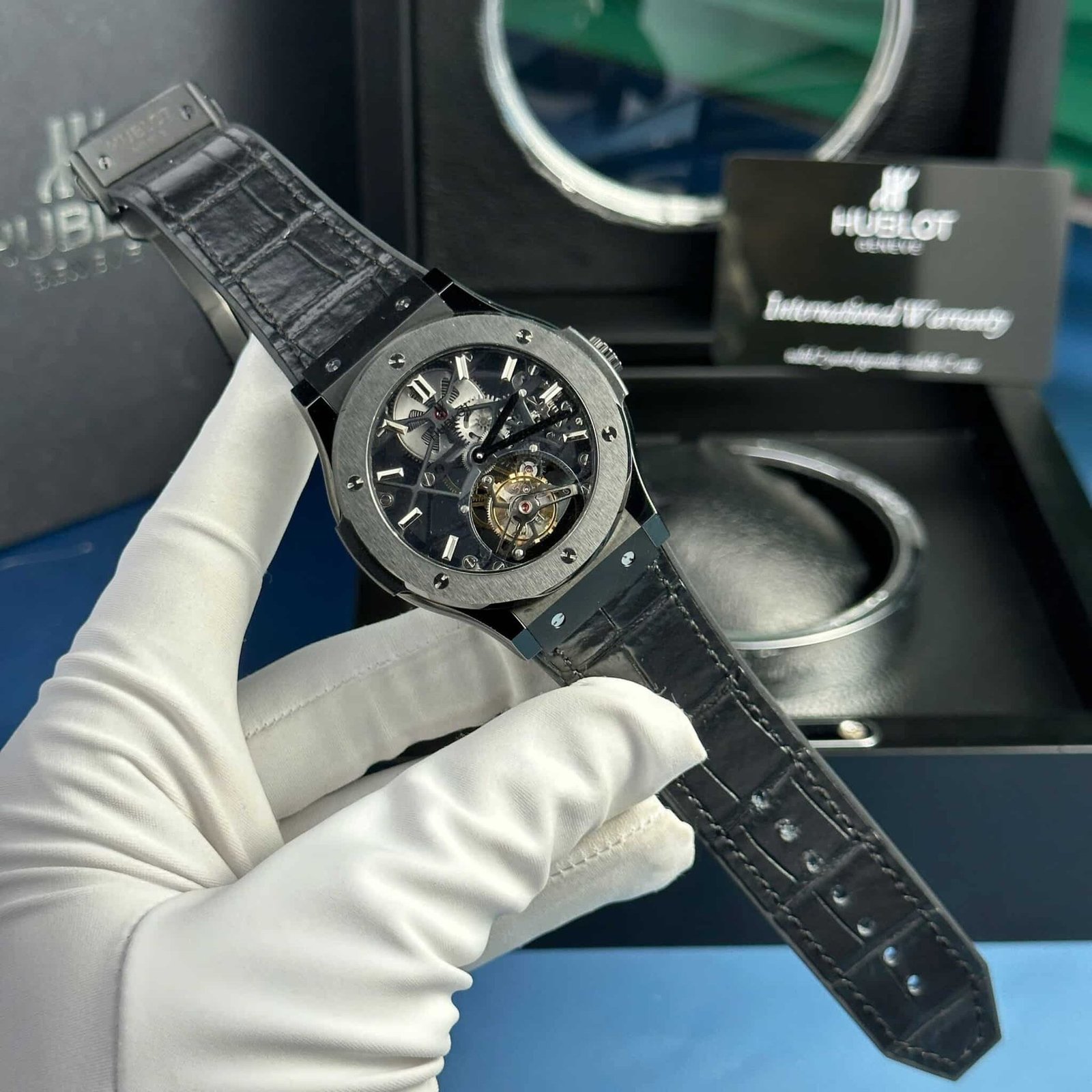 Hublot Big Bang Skeleton Tourbillon Black Ceramic Leather Replica 45mm - 图片 2