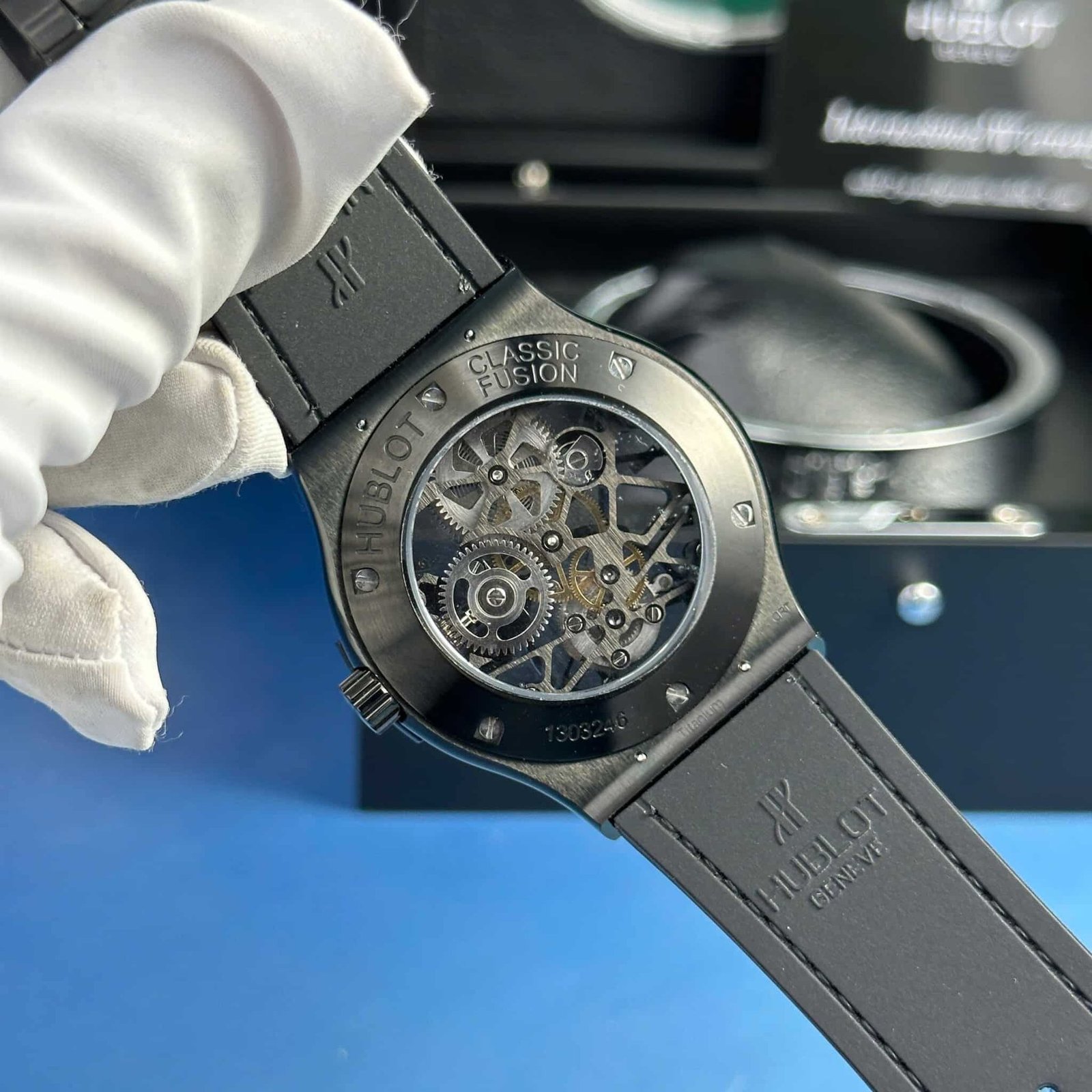 Hublot Big Bang Skeleton Tourbillon Black Ceramic Leather Replica 45mm - 图片 7