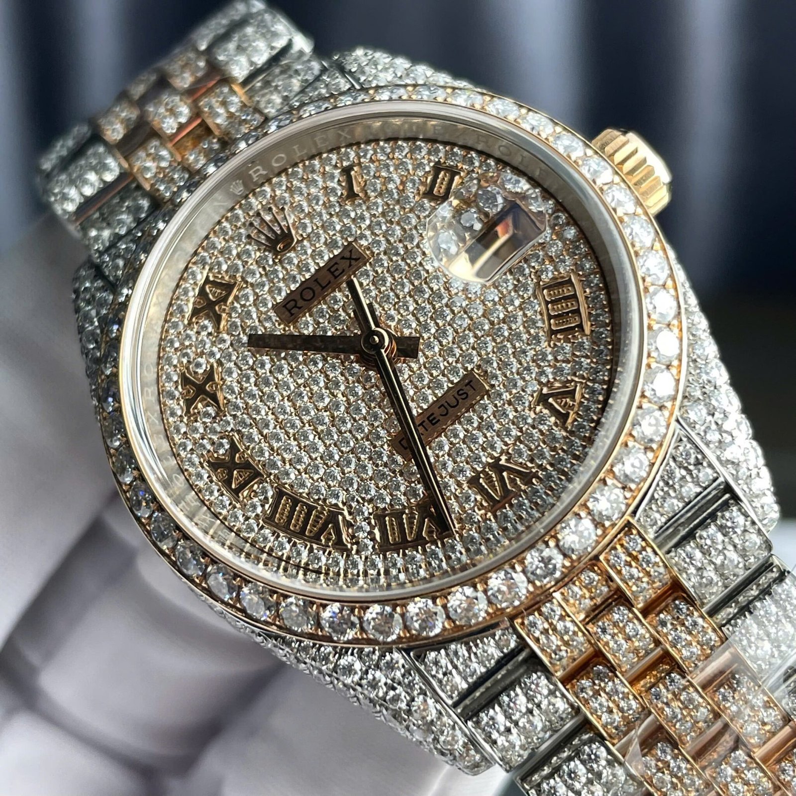 Rolex Datejust Two Tone 18K Gold Wrapped Roman Dial Iced Out Moissanite Best Replica 36mm - 图片 5