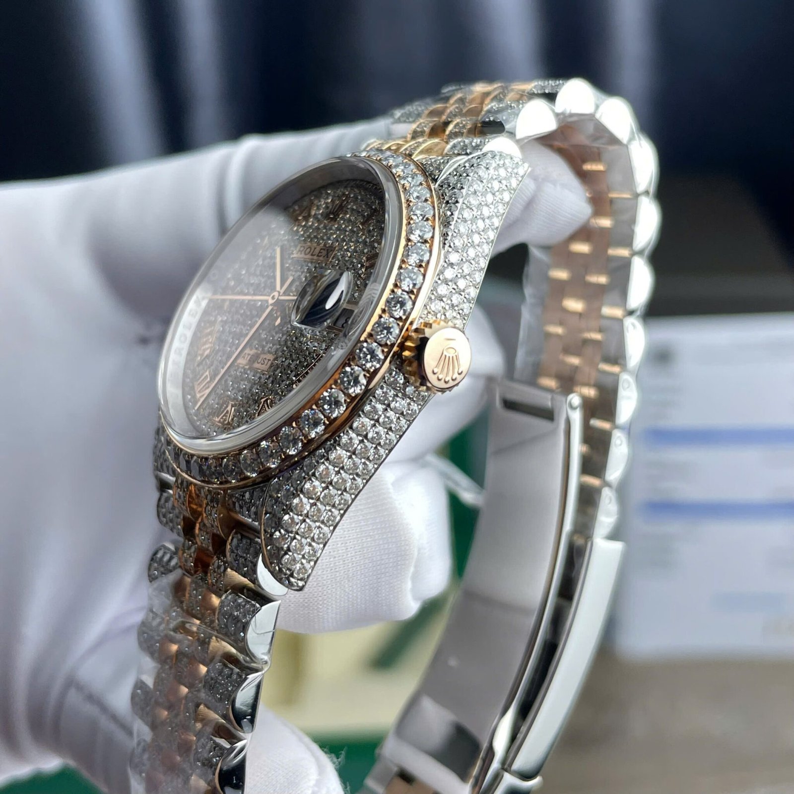 Rolex Datejust Two Tone 18K Gold Wrapped Roman Dial Iced Out Moissanite Best Replica 36mm - 图片 6
