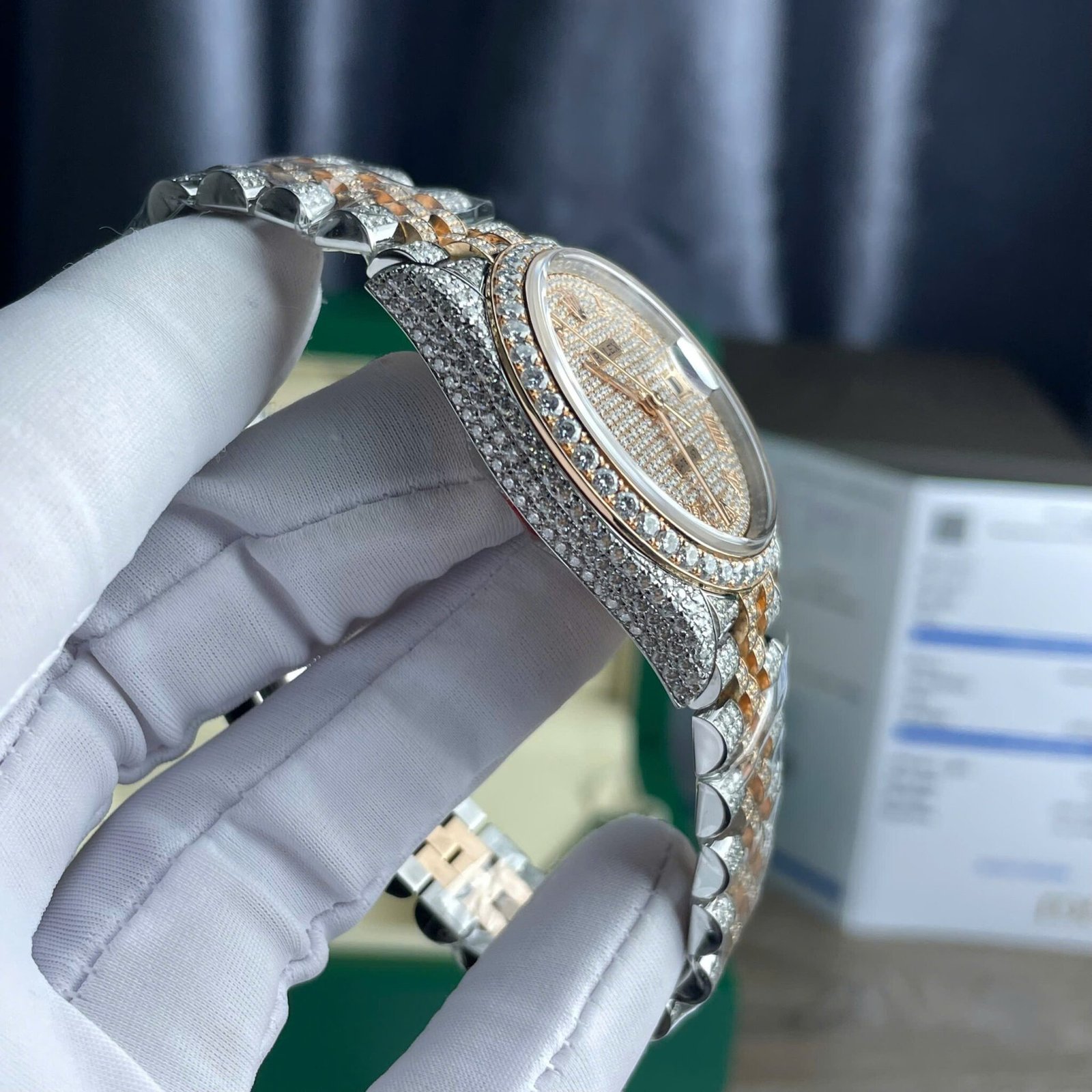 Rolex Datejust Two Tone 18K Gold Wrapped Roman Dial Iced Out Moissanite Best Replica 36mm - 图片 7