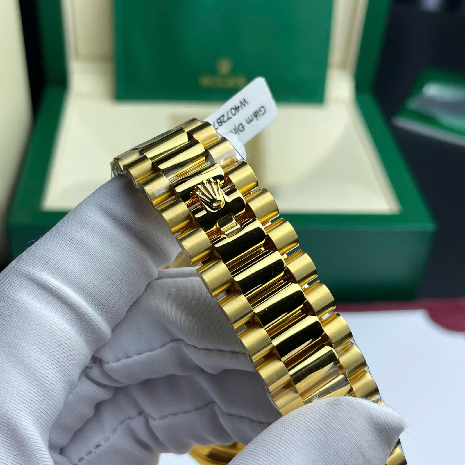 Rolex Day-Date 40 Green Diamond Paved Arabic Dial 18K Gold Wrapped Custom Moissanite Dial & Dial Best Replica 40mm - 图片 9