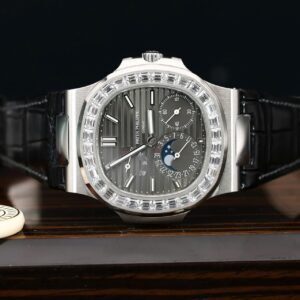 Patek Philippe Nautilus 5712G Grey Dial Baguette Stone Bezel Full Functions PPF Best Replica 40mm
