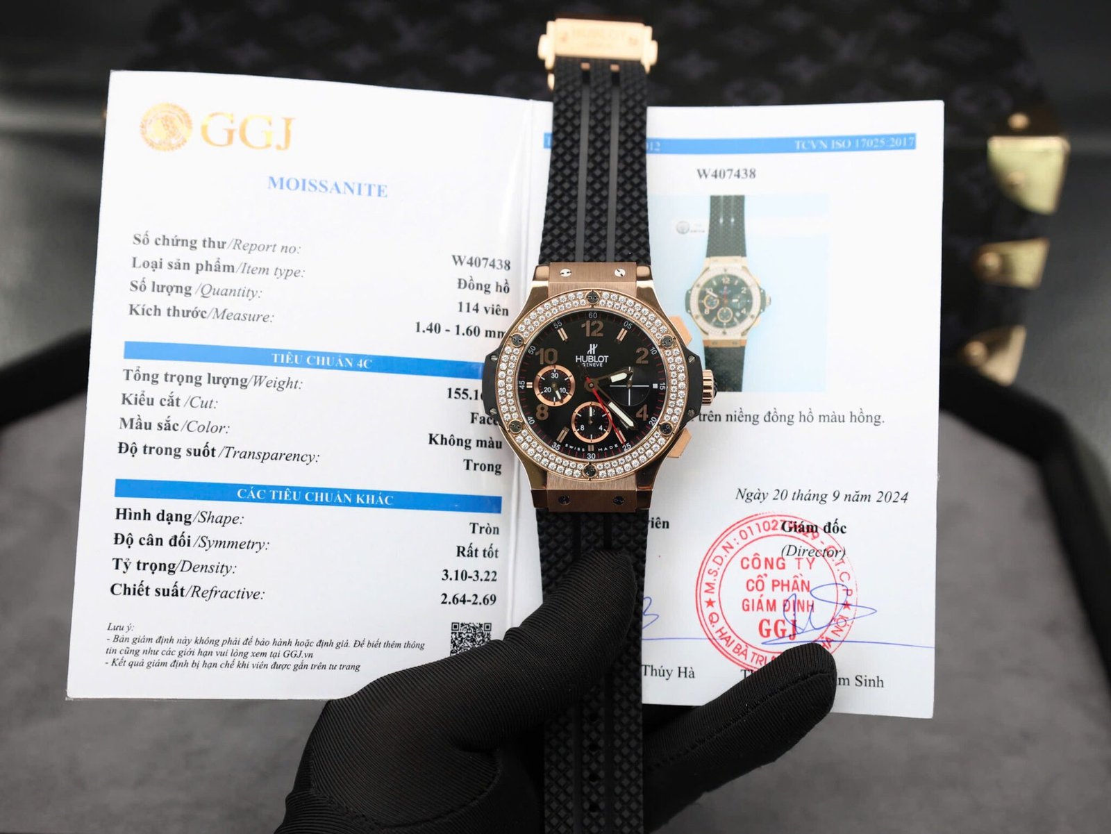 Hublot Big Bang Chronograph King Gold Black Dial Custom Moissanite Bezel Replica 41mm