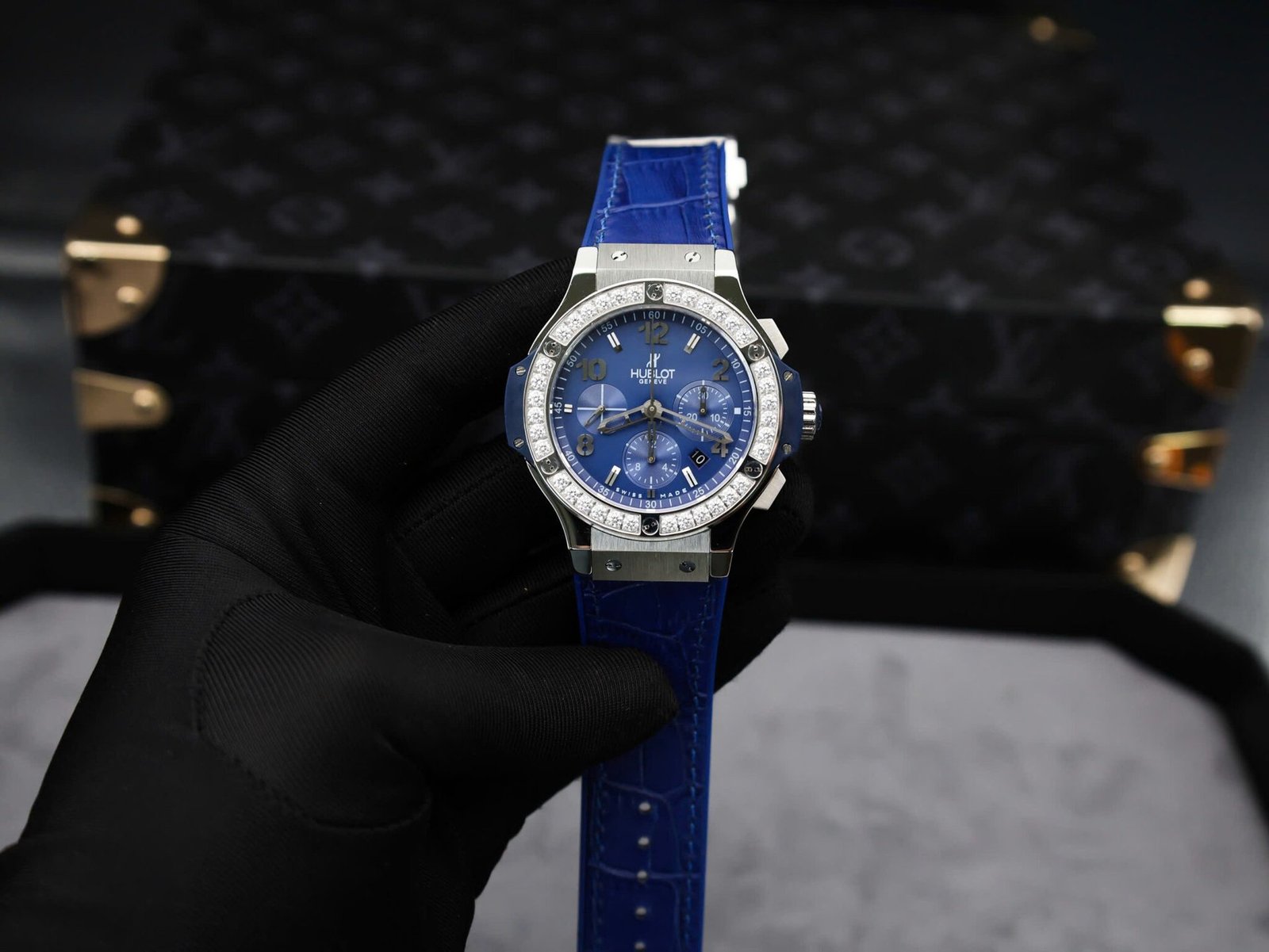 Hublot Big Bang Chronograph Steel Blue Custom Moissanite Bezel Replica 41mm - 图片 2