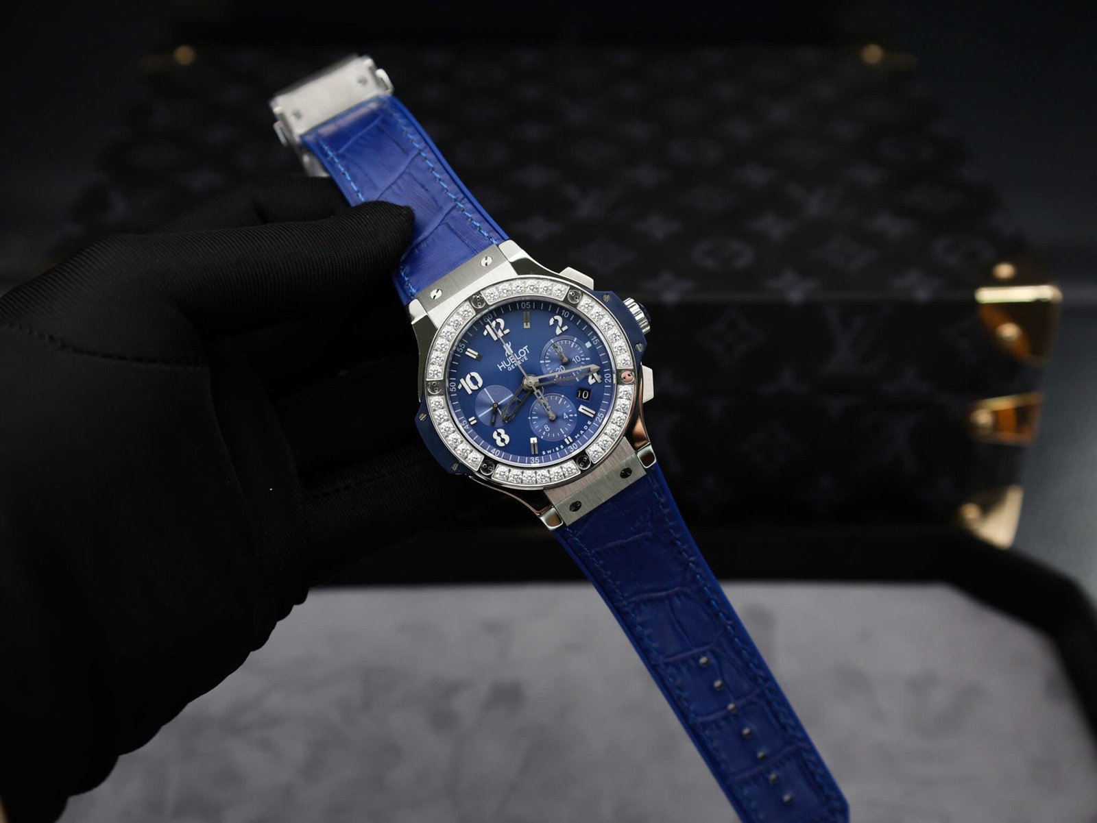Hublot Big Bang Chronograph Steel Blue Custom Moissanite Bezel Replica 41mm - 图片 3