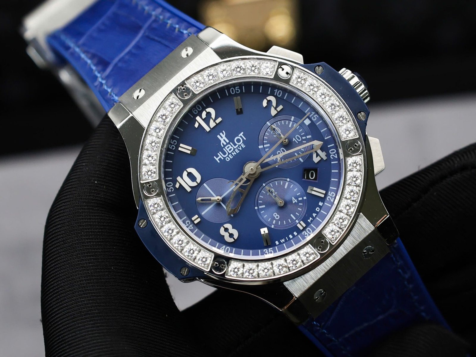 Hublot Big Bang Chronograph Steel Blue Custom Moissanite Bezel Replica 41mm - 图片 6