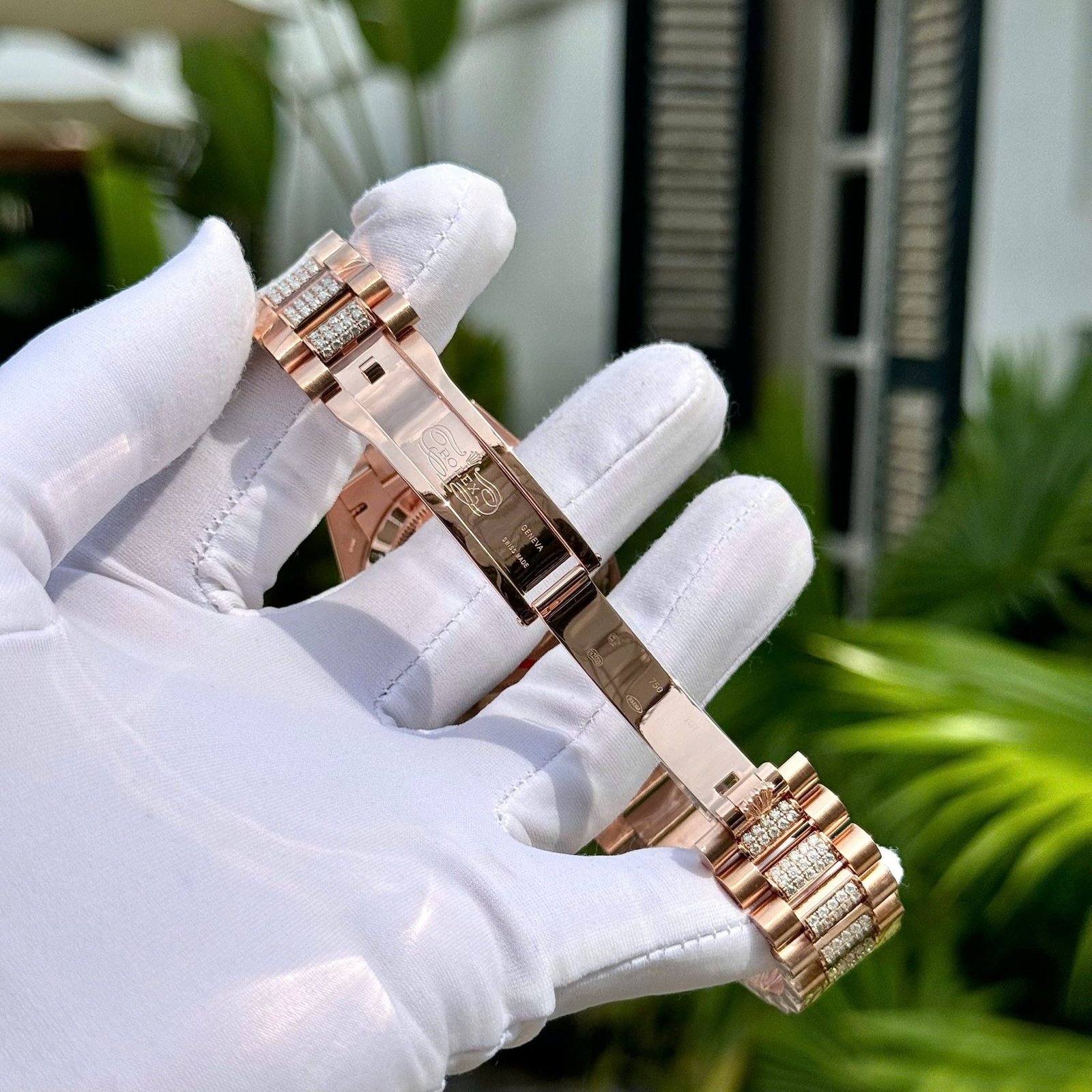 Rolex Day-Date 36 Meteorite Dial 18K Rose Gold Wrapped Custom Moissanite Dial & Moissanite Bracelet Best Replica 36mm - 图片 14