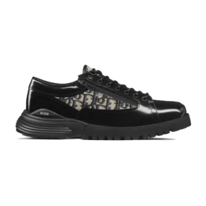 DIOR COMBAT DERBY SHOES BLACK POLISHED CALFSKIN WITH BEIGE AND BLACK OBLIQUE JACQUARD – CD196