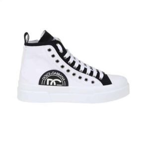 DOLCE AND GABBANA QUILTED TWO-TONE NYLON PORTOFINO LIGHT MID-TOP SNEAKERS IN WHITE  - DG107