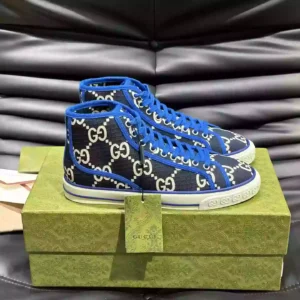 GUCCI TENNIS 1977 HIGH-TOP SHOES SNEAKERS IN BLACK/BLUE - GC284