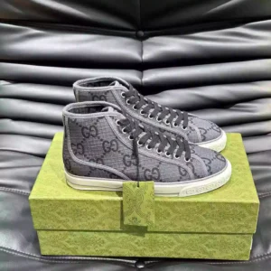 GUCCI TENNIS 1977 HIGH-TOP SHOES SNEAKERS IN BLACK/DARK GRAY - GC283
