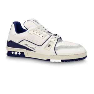 LOUIS VUITTON LV TRAINER SNEAKERS IN WHITE AND NAVY BLUE – LSVT353