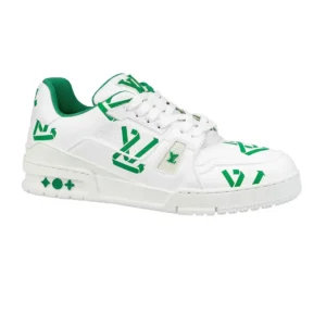 LOUIS VUITTON TRAINER LOW-TOP SNEAKERS IN WHITE AND GREEN – LSVT387