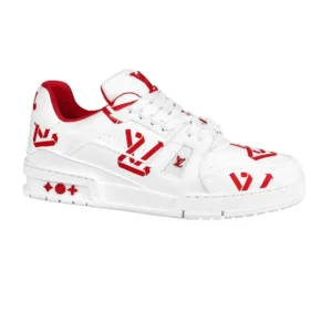 LOUIS VUITTON TRAINER LOW-TOP SNEAKERS IN WHITE AND RED – LSVT388