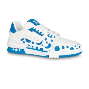 LOUIS VUITTON X YAYOI KUSAMA TRAINER CALF LEATHER SNEAKER IN BLUE AND WHITE – LSVT375